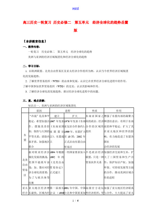 高三历史一轮复习 历史必修二  第五单元  经济全球化的趋势岳麓版 知识精讲