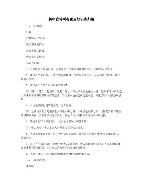 初中古诗所有重点知识点归纳