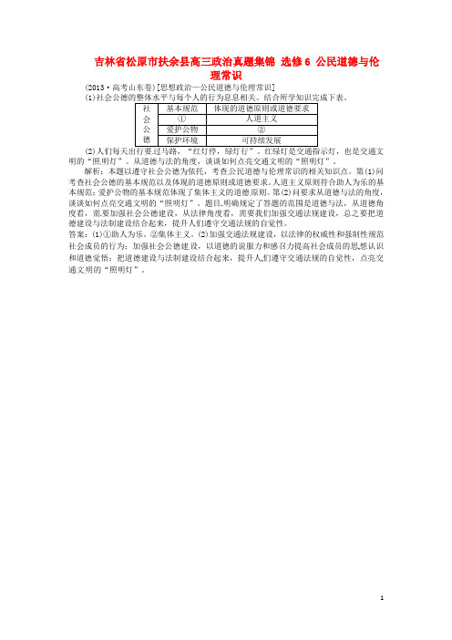 吉林省松原市扶余县高三政治 真题集锦 选修6 公民道德
