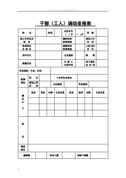干部调动呈报表(样稿)