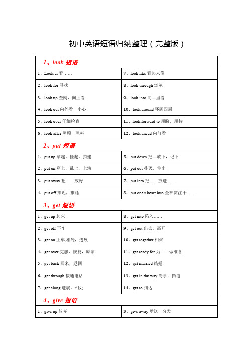 初中英语短语归纳整理(完整版)