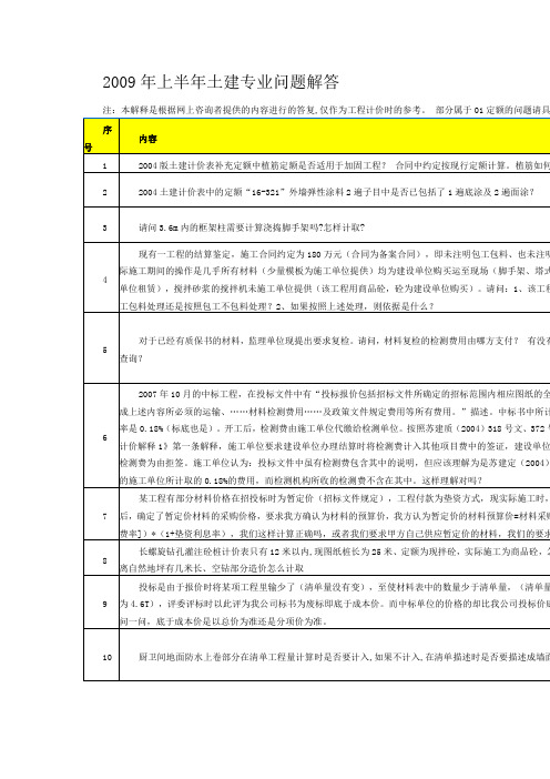 2009年上半年土建专业问题解答