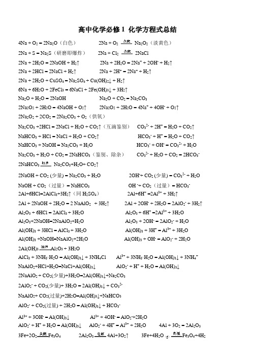 高中化学必修1-化学方程式总结