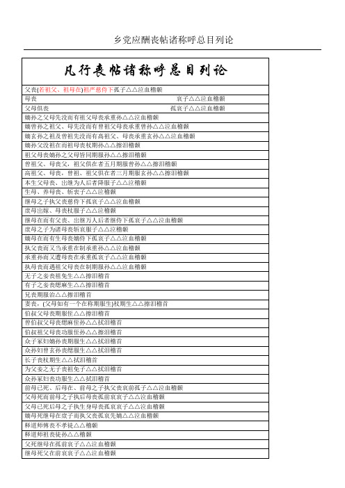丧葬礼仪《丧帖诸称呼总目列论》