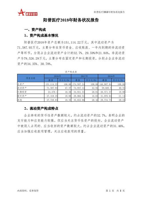 阳普医疗2018年财务状况报告-智泽华