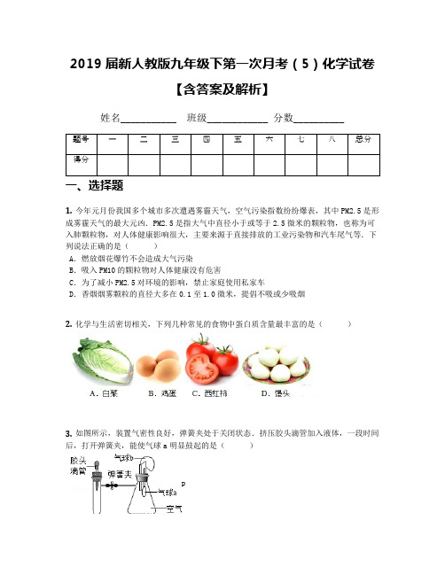 2019届新人教版九年级下第一次月考(5)化学试卷【含答案及解析】
