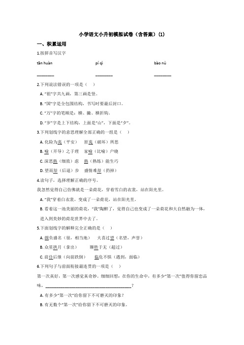 【15套试卷】长沙市小升初第一次模拟考试语文精选含答案