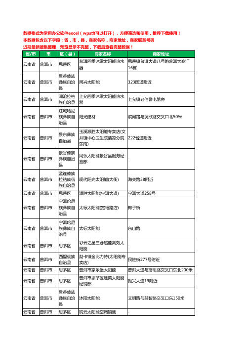 2020新版云南省普洱市太阳能工商企业公司商家名录名单黄页联系电话号码地址大全74家