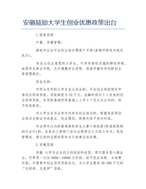 创业政策安徽鼓励大学生创业优惠政策出台