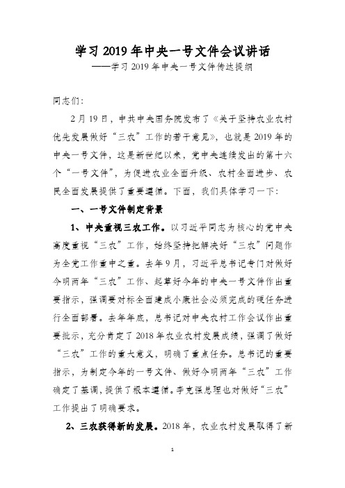 学习2019年中央一号文件会议讲话