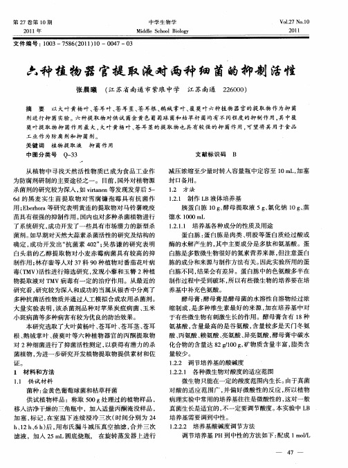 六种植物器官提取液对两种细菌的抑制活性