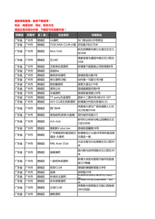 新版广东省广州市增城区酒吧企业公司商家户名录单联系方式地址大全114家