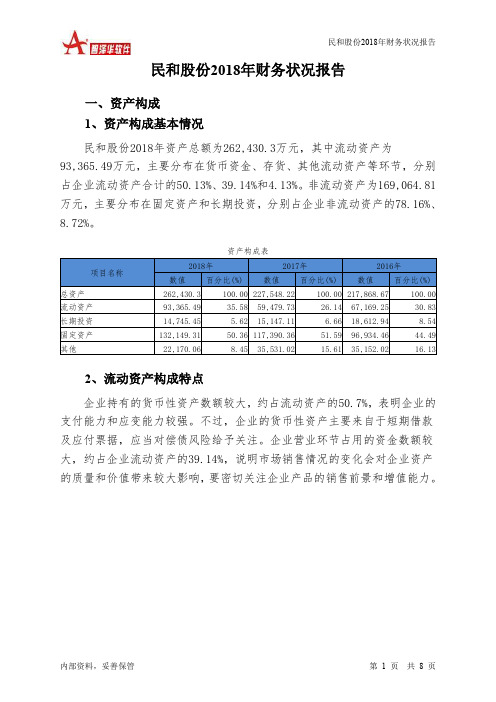 民和股份2018年财务状况报告-智泽华