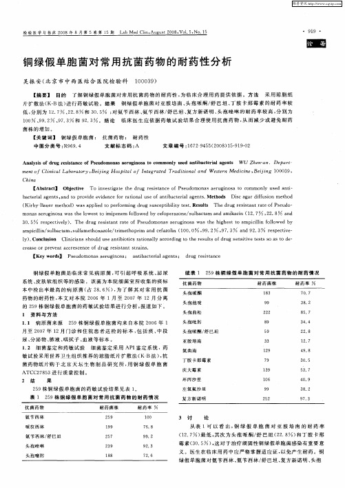 铜绿假单胞菌对常用抗菌药物的耐药性分析