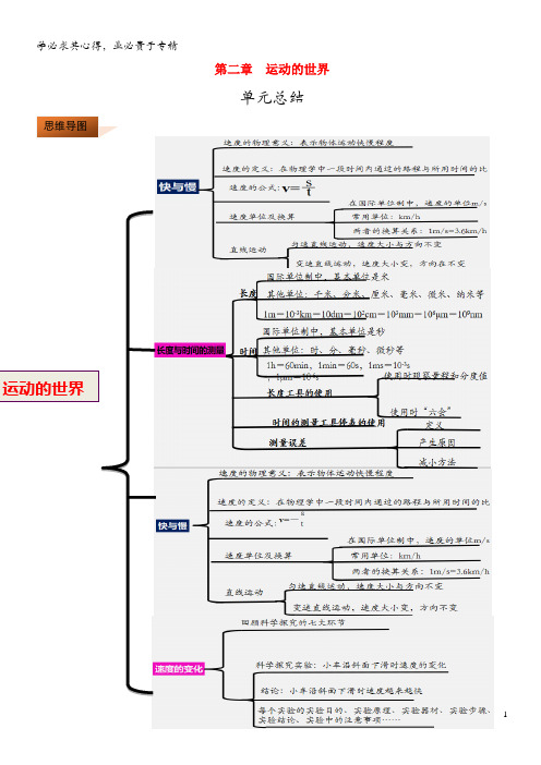 2019-2020学年八年级物理全册 第二章 运动的世界单元总结(含解析)沪科版