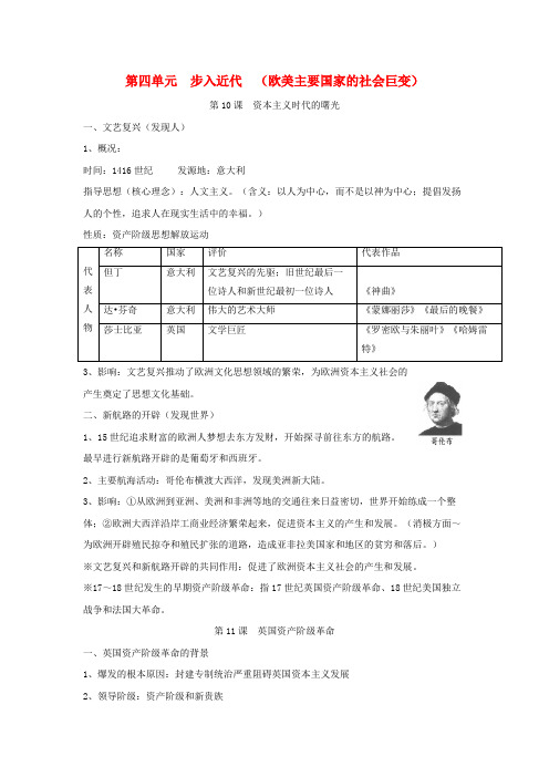 中考历史总复习考点梳理9上第四单元步入近代素材新人教版