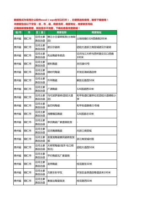 2020新版贵州省铜仁市沿河土家族自治县陶瓷工商企业公司商家名录名单联系电话号码地址大全54家