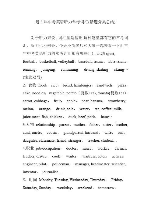 近3年中考英语听力常考词汇(话题分类总结)