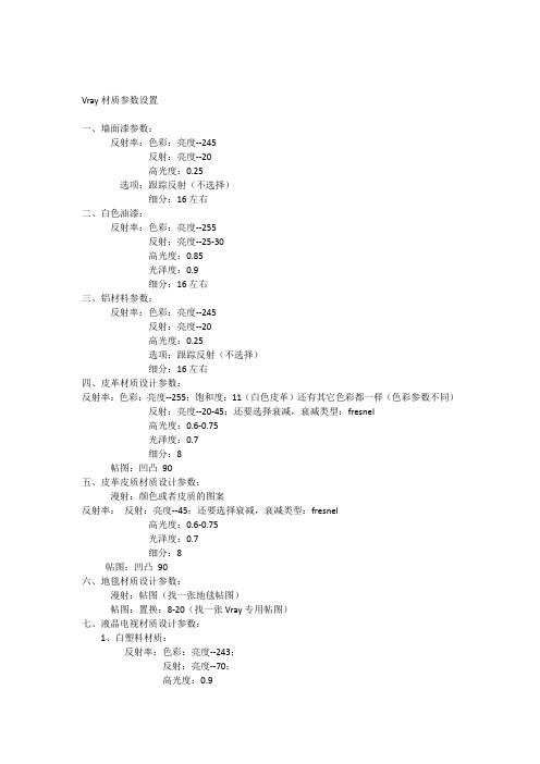VRAY设置参数