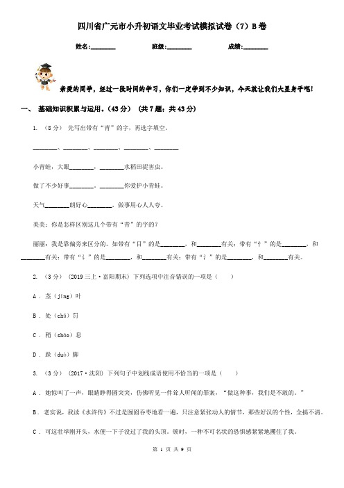 四川省广元市小升初语文毕业考试模拟试卷(7)B卷