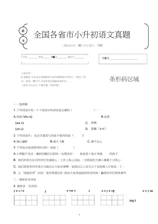 【小升初】2020年云南省玉溪市小升初语文毕业会考试题含答案(全网唯一)