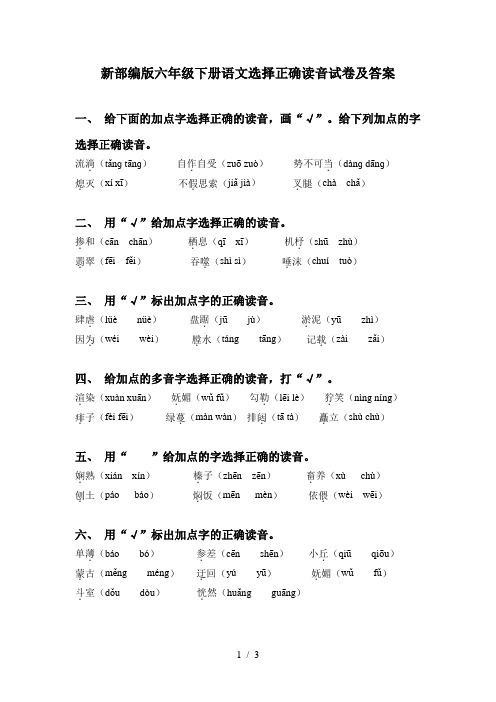 新部编版六年级下册语文选择正确读音试卷及答案