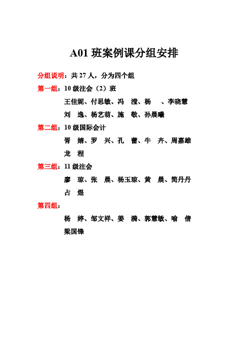 会计职业道德课程案例讨论分组名单 1