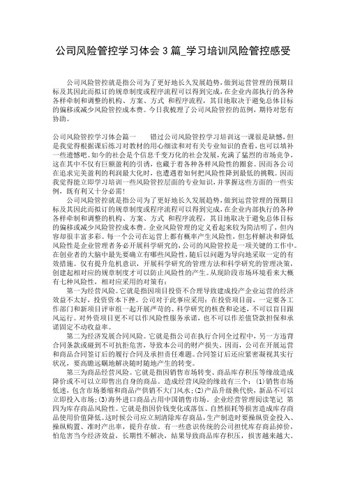 公司风险管控学习体会3篇_学习培训风险管控感受