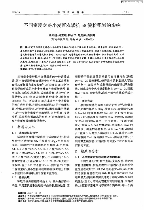 不同密度对冬小麦百农矮抗58淀粉积累的影响