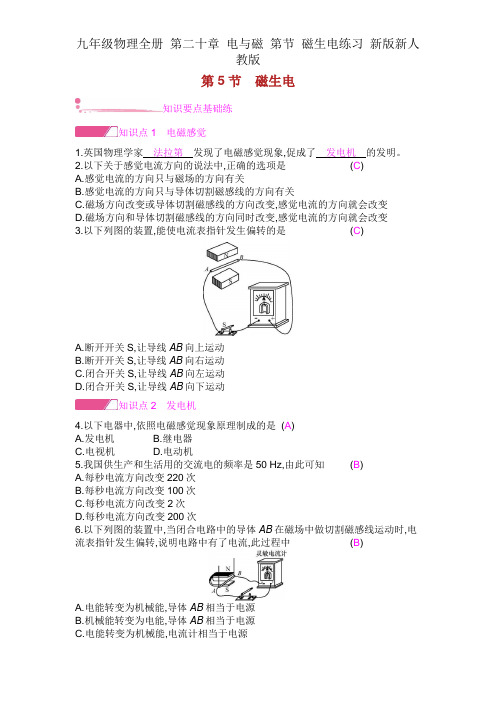 九年级物理全册 第二十章 电与磁 第节 磁生电练习 新版新人教版