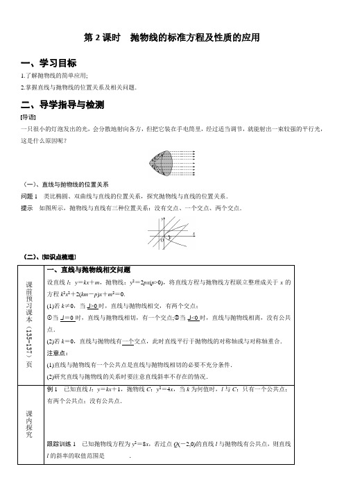 第2课时 抛物线的标准方程及性质的应用