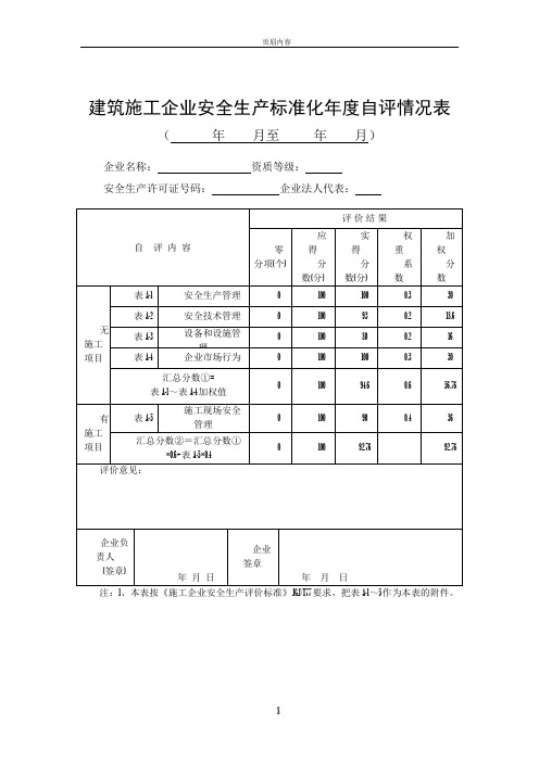 建筑施工企业安全生产标准化2018年度自评情况表