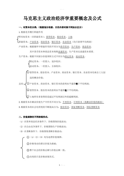 政治经济学重要概念及公式