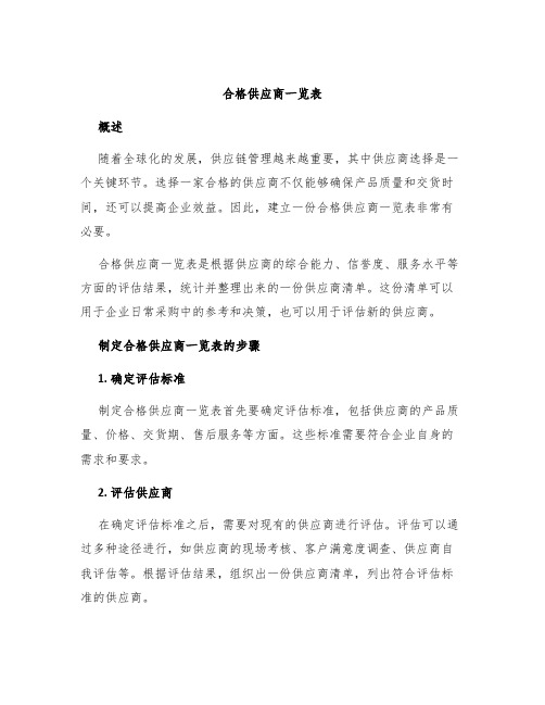 合格供应商一览表打印份