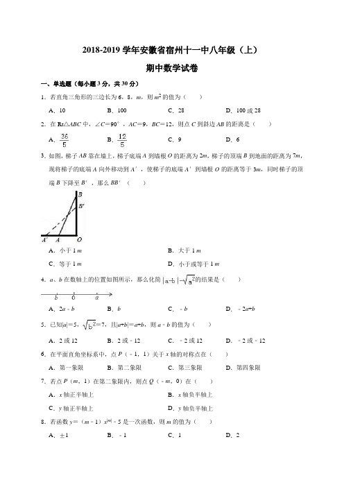 八年级数学上册2018-学年安徽宿州十一中八年级(上)期中数学试卷(解析版)(北师大版)