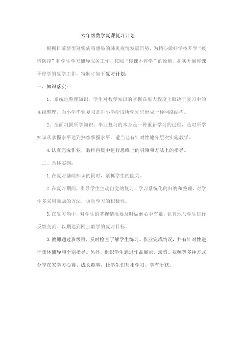 六年级数学复课复习计划