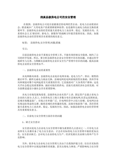 浅谈县级供电公司的安全管理
