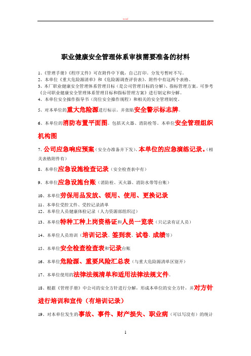 职业健康安全管理体系审核需要准备的材料