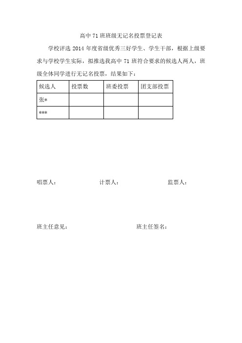 三好学生优秀学生干部无记名投票学校公示材料