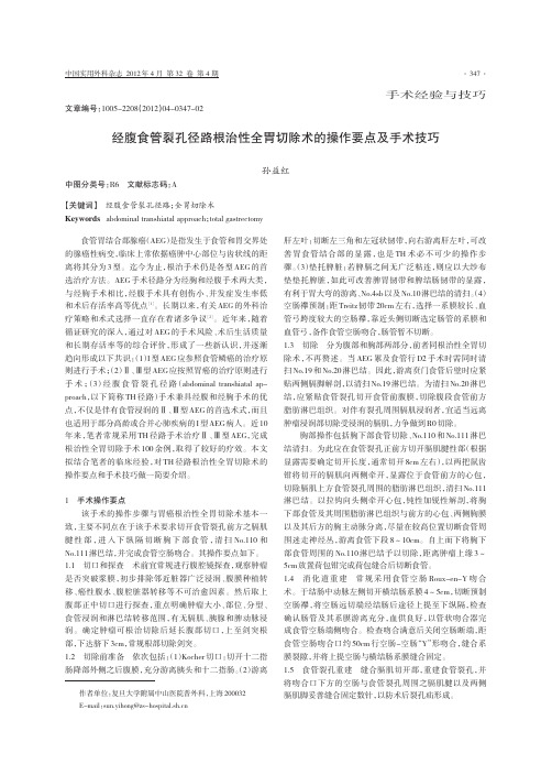 经腹食管裂孔径路根治性全胃切除术的操作要点及手术技巧