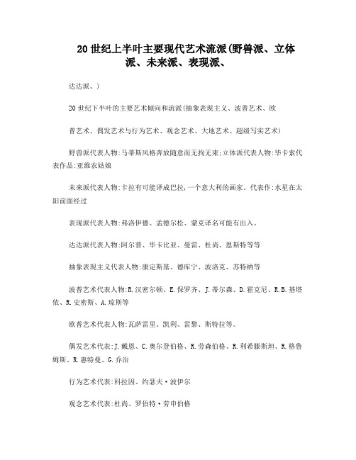 20世纪上半叶主要现代艺术流派