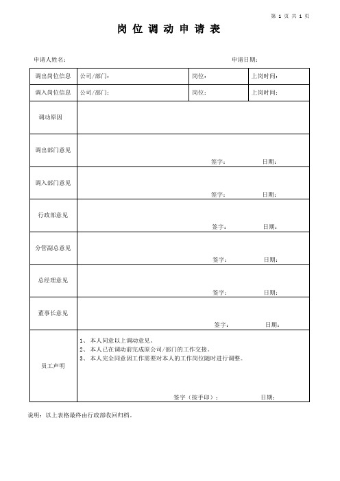 岗位调动申请表