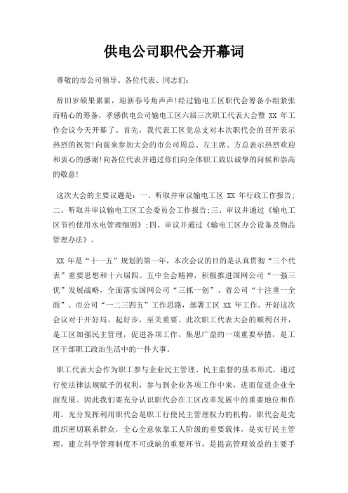 供电公司职代会开幕词三篇