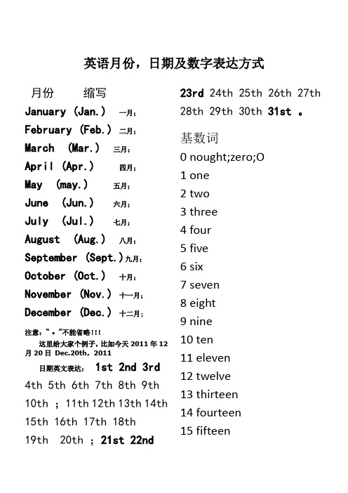 英语日期及数字表达方式