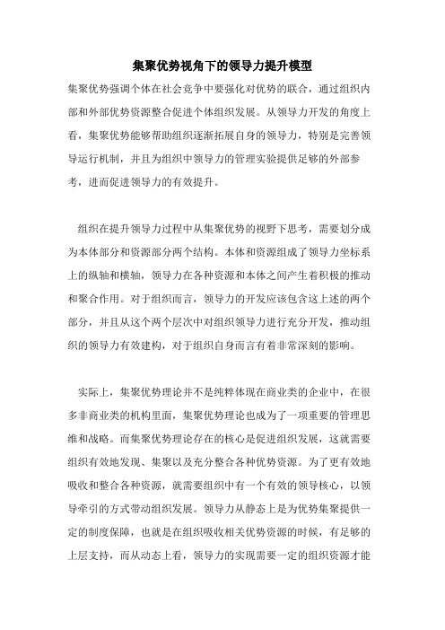 集聚优势视角下的领导力提升模型