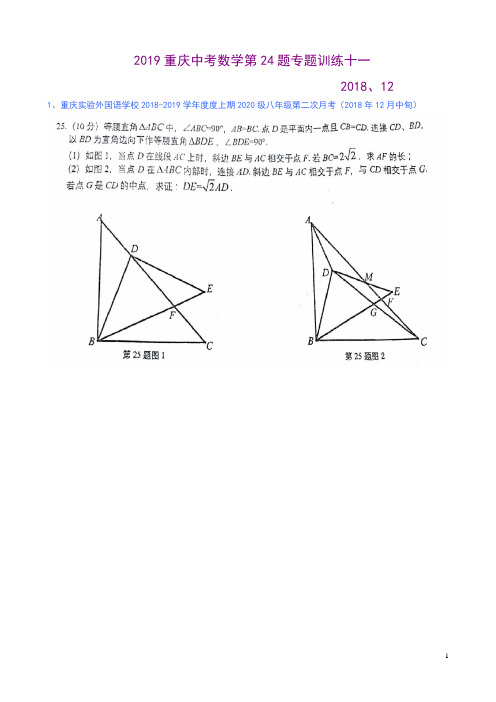 2019重庆中考数学第24题专题训练十一
