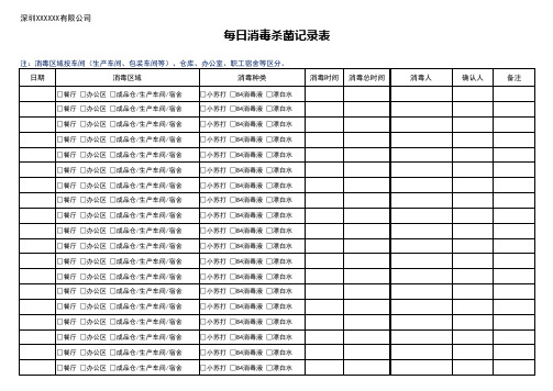 每日消毒杀菌记录表