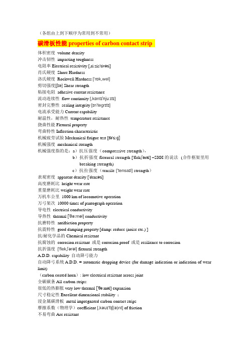 碳滑板 中英文术语对照