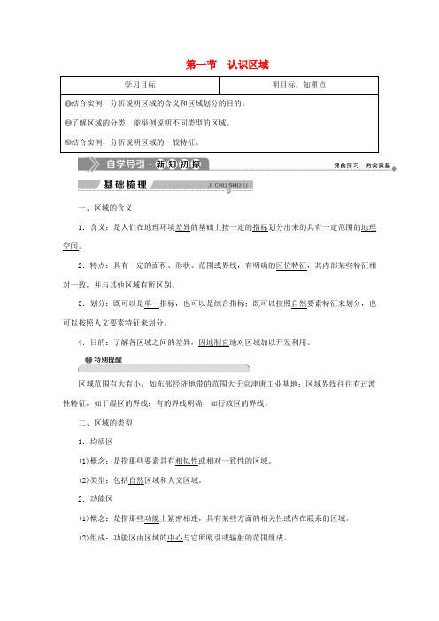 高中地理 第一单元 区域地理环境与人类活动 第一节 认识区域学案 鲁教版必修3-鲁教版高二必修3地理