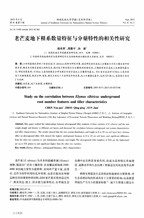 老芒麦地下根系数量特征与分蘖特性的相关性研究
